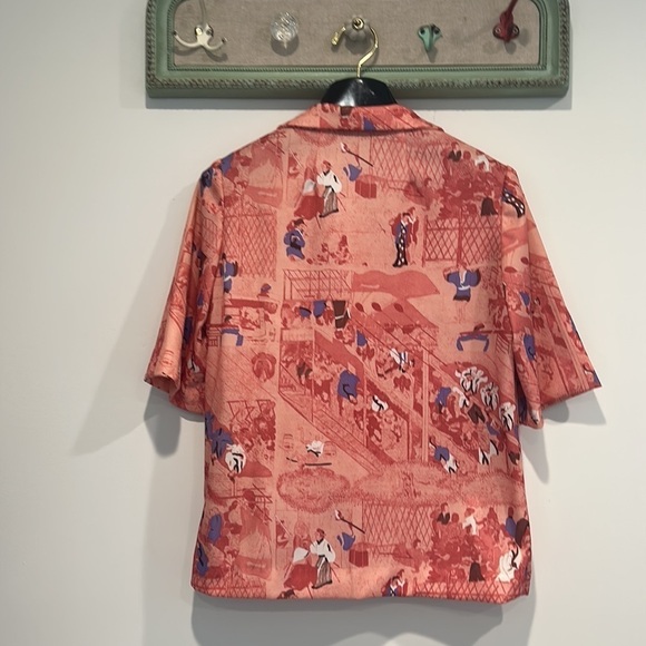 Vintage 1960s handmade short sleeve button down shirt pink print Japan large - Picture 5 of 6